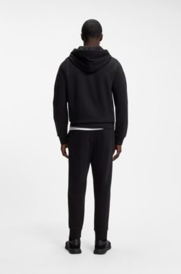 Stretch-cotton zip-up hoodie with puff logo, Black