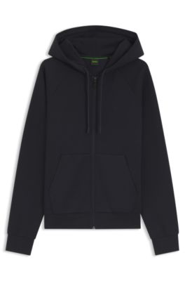 Sudadera con capucha y cremallera en algod&oacute;n el&aacute;stico con logo en relieve, Azul oscuro