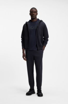 Sudadera con capucha y cremallera en algod&oacute;n el&aacute;stico con logo en relieve, Azul oscuro