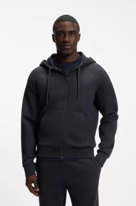 Stretch-cotton zip-up hoodie with puff logo