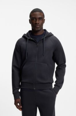 Sudadera con capucha y cremallera en algod&oacute;n el&aacute;stico con logo en relieve, Azul oscuro