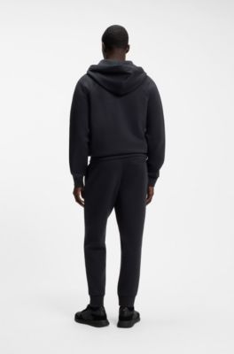 Stretch-cotton zip-up hoodie with puff logo, Dark Blue