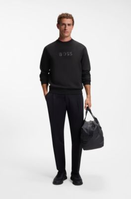 Sudadera con cuello redondo y logo en relieve, Negro