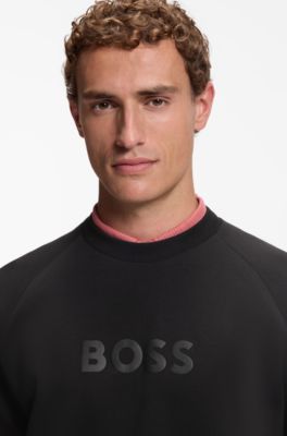 Sudadera con cuello redondo y logo en relieve, Negro
