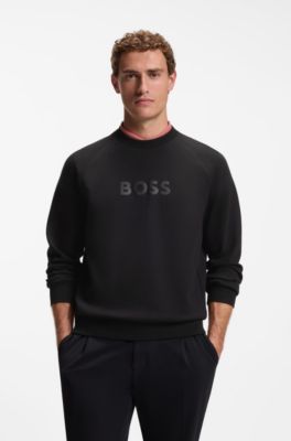 Sudadera con cuello redondo y logo en relieve, Negro