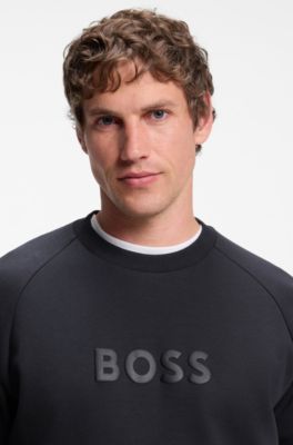 Sudadera con cuello redondo y logo en relieve, Azul oscuro