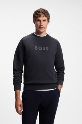 Sudadera con cuello redondo y logo en relieve, Azul oscuro