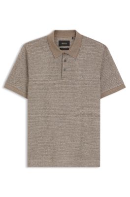 Regular-fit polo shirt with micro moulin&eacute; finish, Light Beige