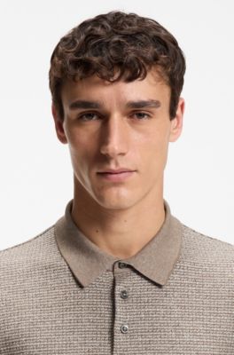 Regular-fit polo shirt with micro moulin&eacute; finish, Light Beige