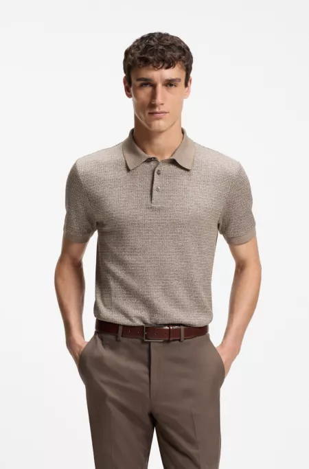 Regular-fit polo shirt with micro mouliné finish