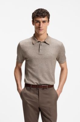 Regular-fit polo shirt with micro moulin&eacute; finish, Light Beige