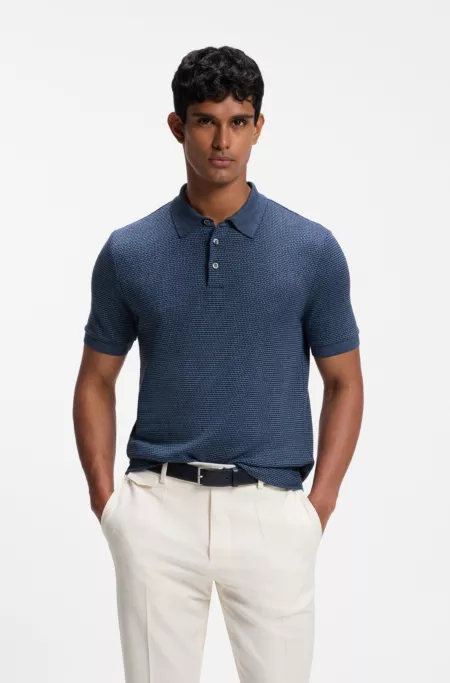 Regular-fit polo shirt with micro mouliné finish