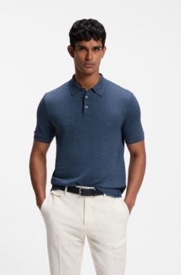 Regular-fit polo shirt with micro moulin&eacute; finish, Light Blue