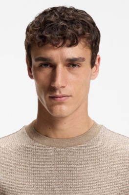 Moulin&eacute; T-shirt in cotton, linen, and silk, Light Beige