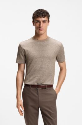 Camiseta de moulin&eacute; en algod&oacute;n, lino y seda, Beige claro
