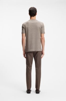 Moulin&eacute; T-shirt in cotton, linen, and silk, Light Beige