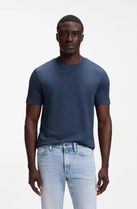 Mouliné T-shirt in cotton, linen, and silk