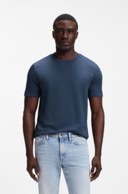 T-shirt moulin&eacute; en coton, lin et soie, bleu clair
