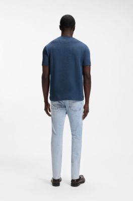 T-shirt moulin&eacute; en coton, lin et soie, bleu clair