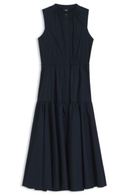 Robe sans manches en popeline de coton, Bleu fonc&eacute;