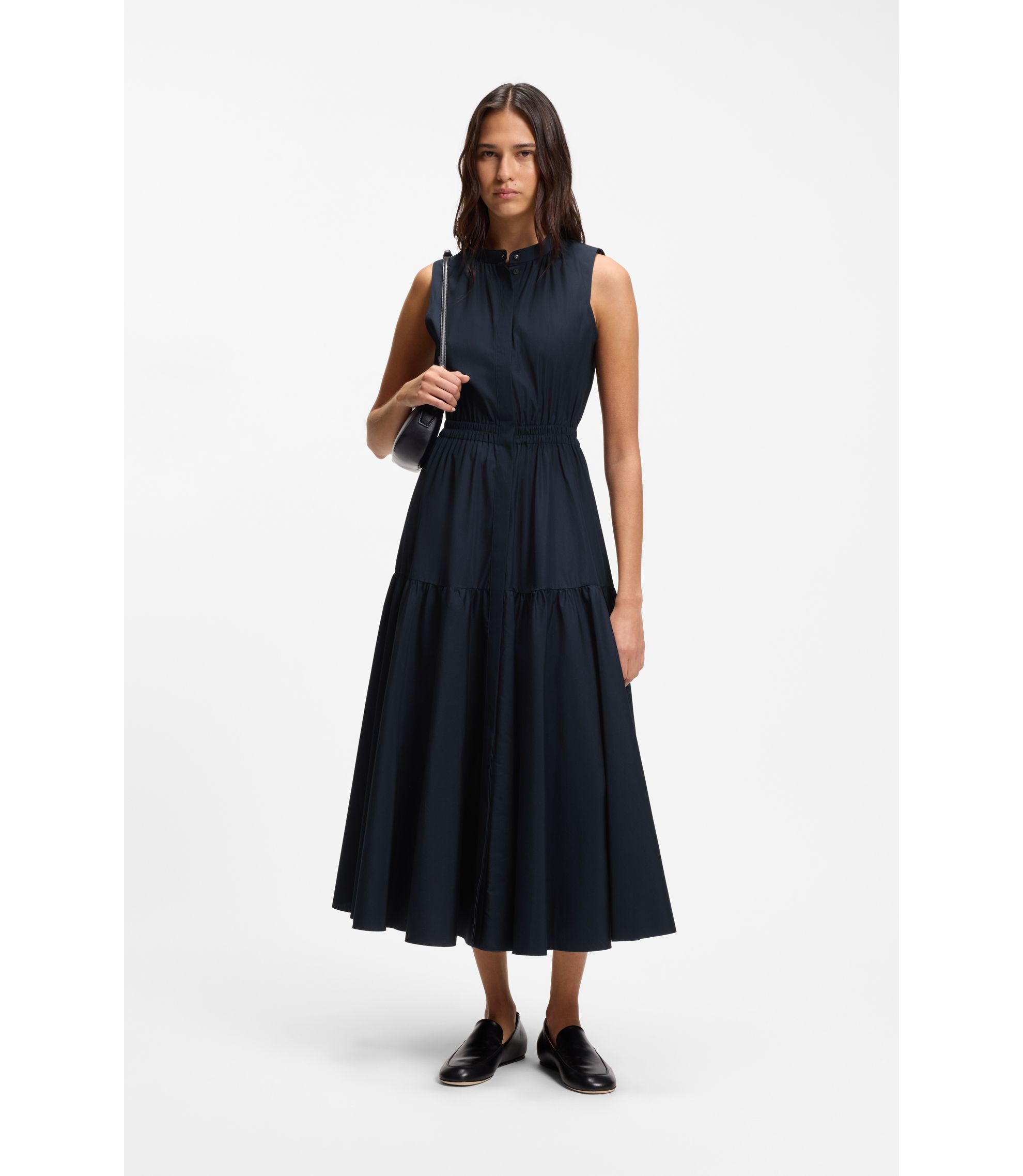 BOSS - Sleeveless dress in cotton poplin - Dark Blue