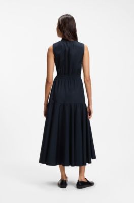 Robe sans manches en popeline de coton, Bleu fonc&eacute;