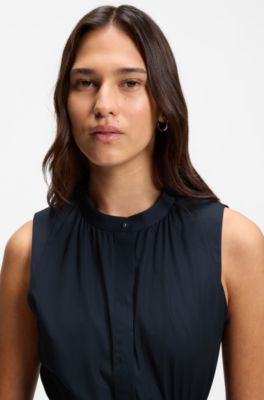 Robe sans manches en popeline de coton, Bleu fonc&eacute;