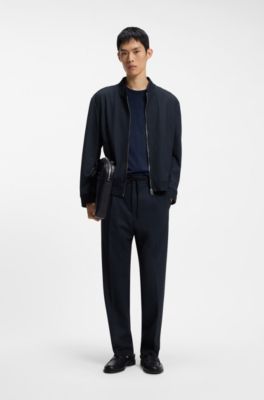 Veste Slim en tissu stretch &agrave; micro motif, Bleu fonc&eacute;