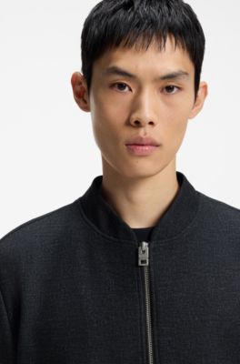 Slim-fit jacket in micro-printed stretch fabric, Dark Blue