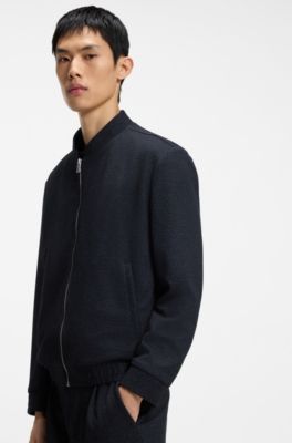 Slim-fit jacket in micro-printed stretch fabric, Dark Blue