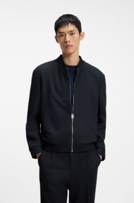 Slim-fit jacket in micro-printed stretch fabric, Dark Blue