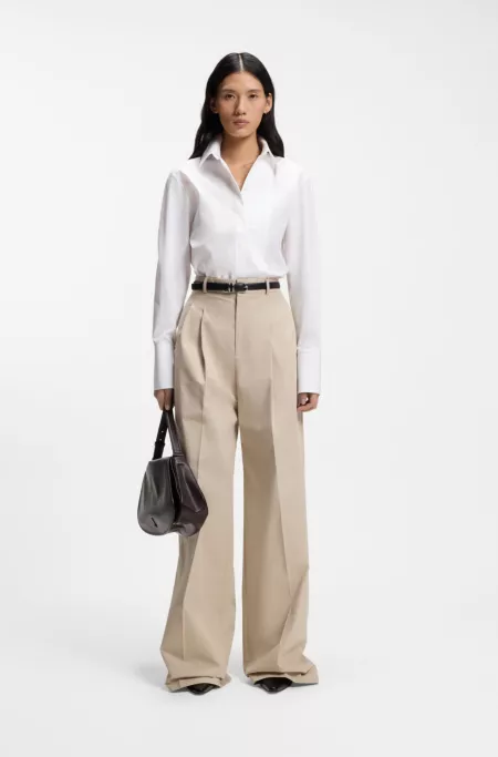 Pleated-front shirt in cotton