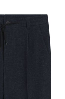 Modern-fit pants in micro-printed stretch fabric, Dark Blue