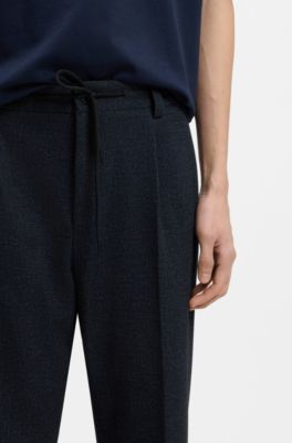 Modern-fit pants in micro-printed stretch fabric, Dark Blue