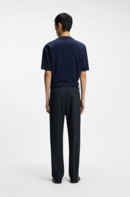 Modern-fit pants in micro-printed stretch fabric, Dark Blue