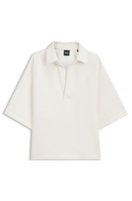 Loose-fit polo sweatshirt in scuba jersey, White
