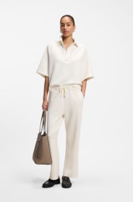 Sudadera estilo polo loose fit en punto de buzo, Blanco