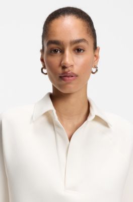 Loose-fit polo sweatshirt in scuba jersey, White