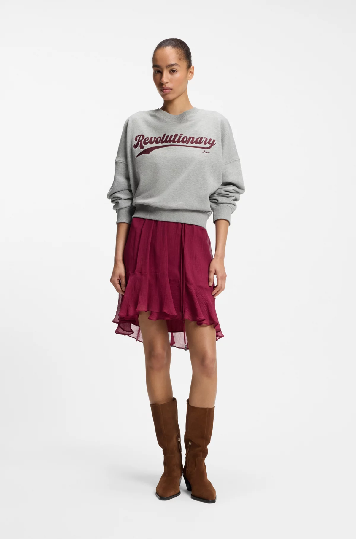 Peached-cotton sweatshirt with chest artwork, Light Grey