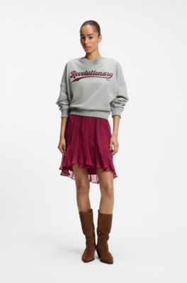 Sudadera de algod&oacute;n aterciopelado con ilustraci&oacute;n en el pecho, Gris claro