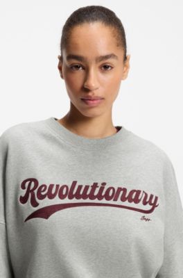 Sudadera de algod&oacute;n aterciopelado con ilustraci&oacute;n en el pecho, Gris claro