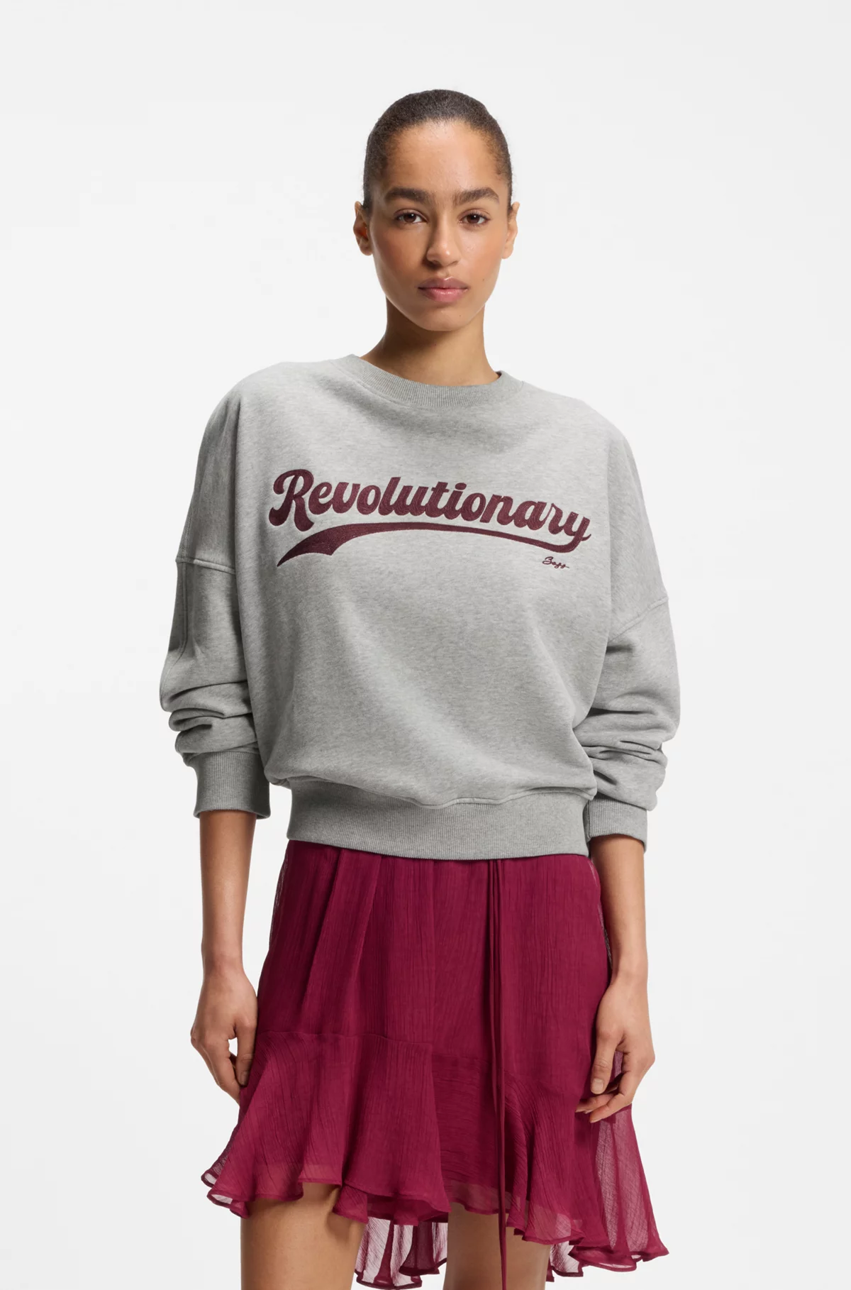 Peached-cotton sweatshirt with chest artwork, Light Grey