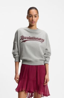 Sudadera de algod&oacute;n aterciopelado con ilustraci&oacute;n en el pecho, Gris claro