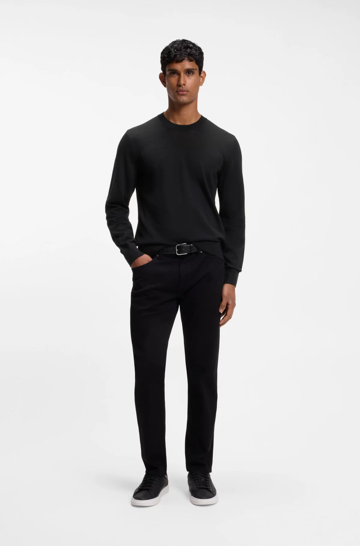 Jersey regular fit en lana merina, Negro