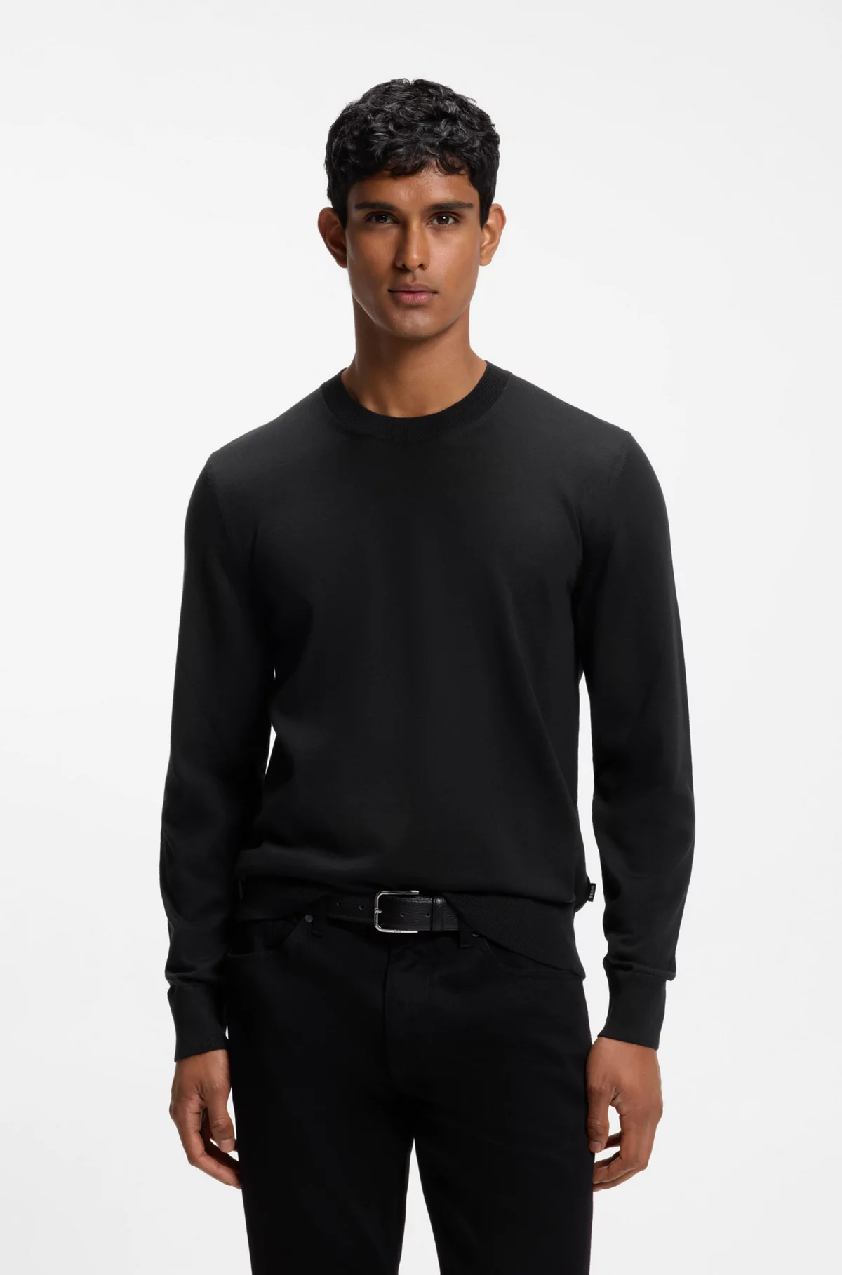Jersey regular fit en lana merina, Negro