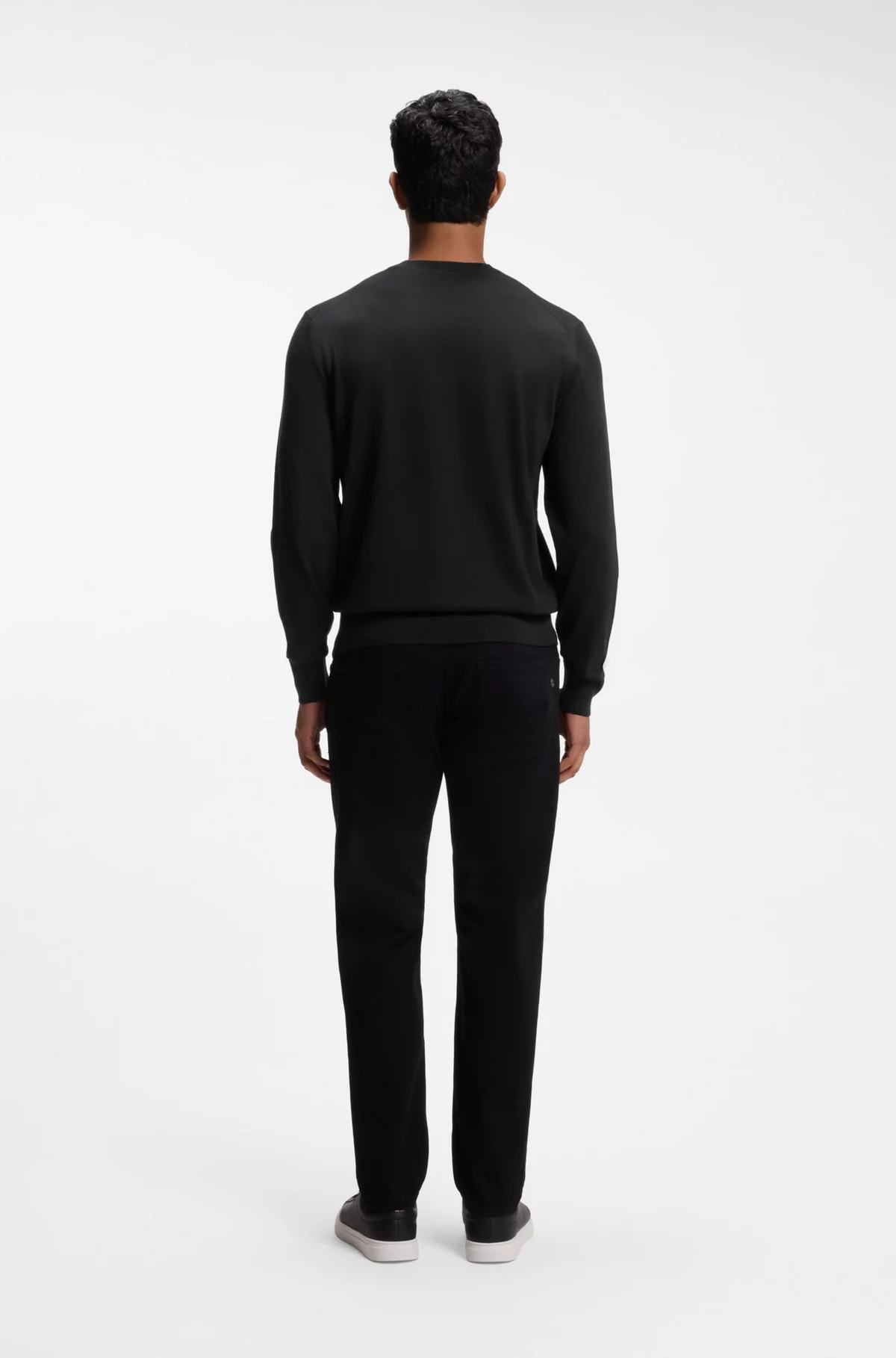 Jersey regular fit en lana merina, Negro