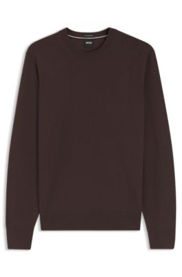 Jersey regular fit en lana merina, Marr&oacute;n oscuro