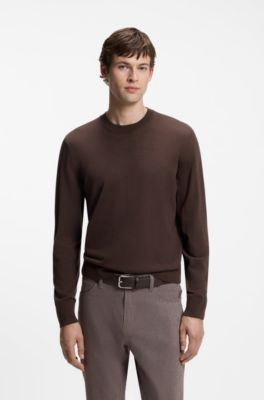 Merino wool sweater in a regular fit, Dark Brown