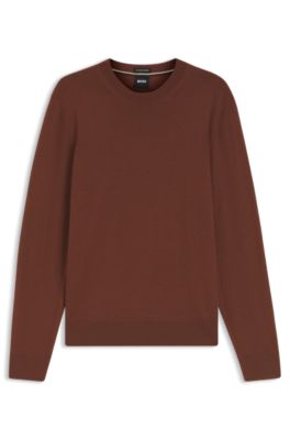 Jersey regular fit en lana merina, Marr&oacute;n