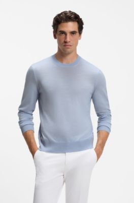 Jersey regular fit en lana merina, Celeste